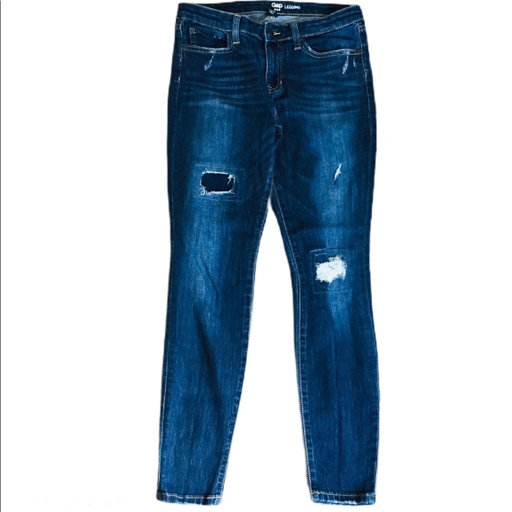 GAP Grunge Y2K Western Distressed Skinny Legging Jeans Dark Denim Wash Size 4